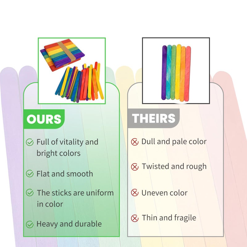 KTOJOY 200 Pcs Colored Wooden Craft Sticks Wooden Popsicle Colored Craft Sticks 4.5 inch Length Treat Sticks Ice Pop Sticks for DIY Craftsï¼ŒHome Art Projects, Classroom Art Supplies - Image 4